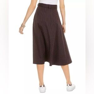 TOMMY HILFIGER Cotton Belted Striped Midi Skirt Navy Blue Orange A Line Size 8